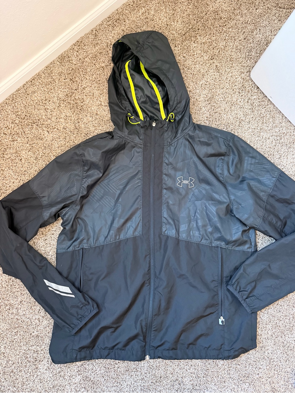 Under Armour Black Hooded Windbreaker With Neon Trim